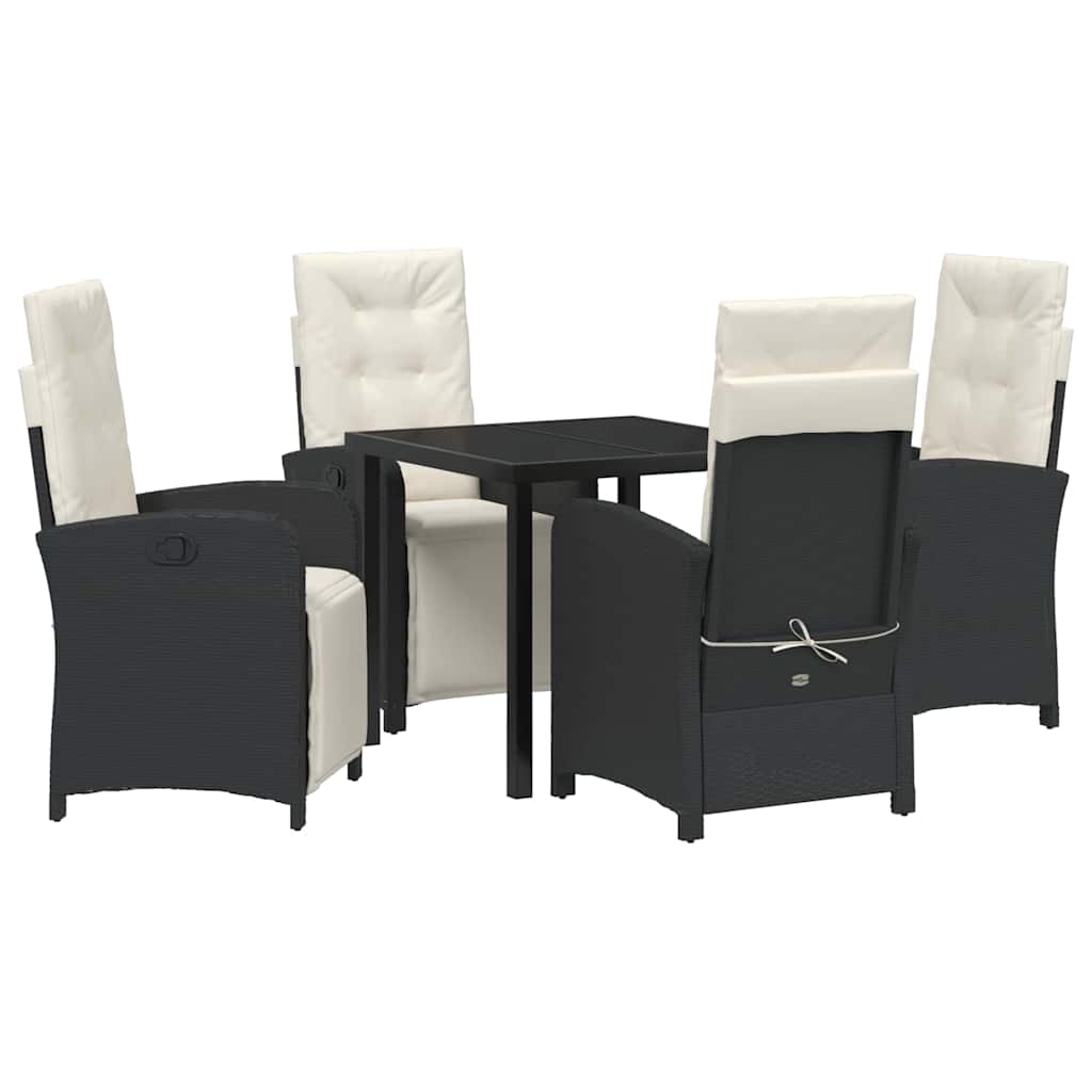 Tuin eettafelset met kussen 5 pcs Zwart poly rattan – afbeelding 2