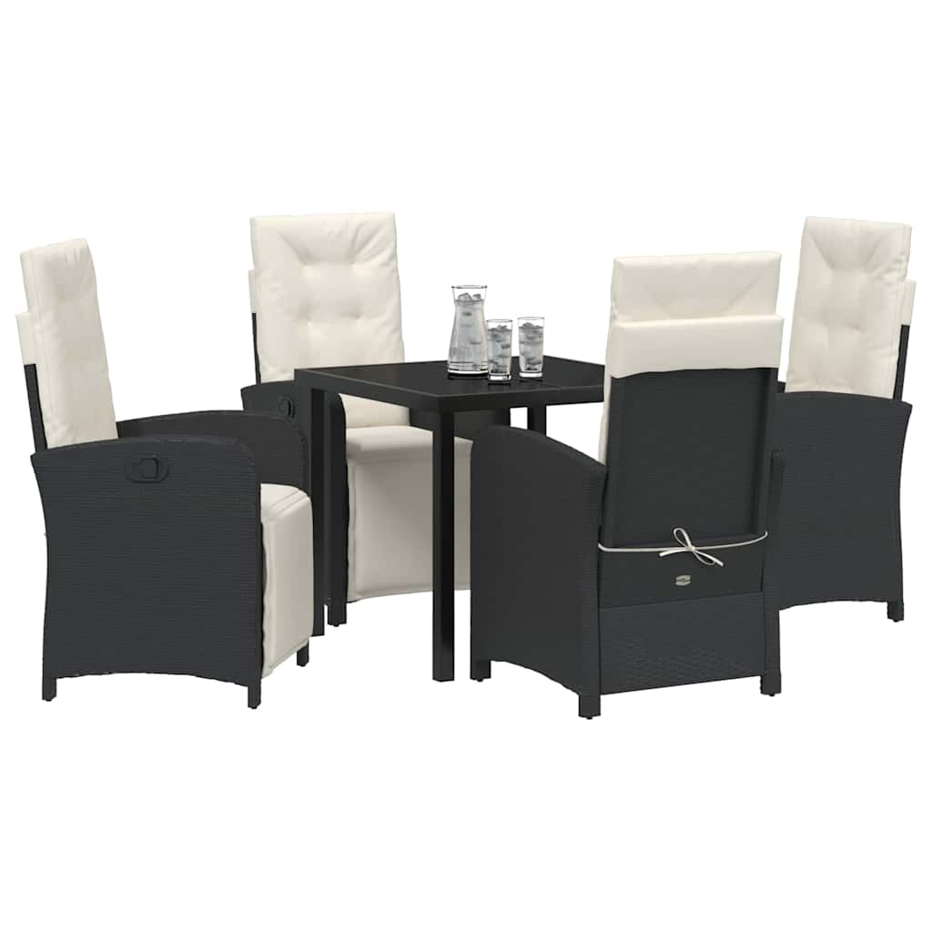 Tuin eettafelset met kussen 5 pcs Zwart poly rattan – afbeelding 3