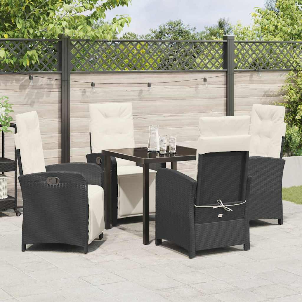 Tuin eettafelset met kussen 5 pcs Zwart poly rattan – afbeelding 4