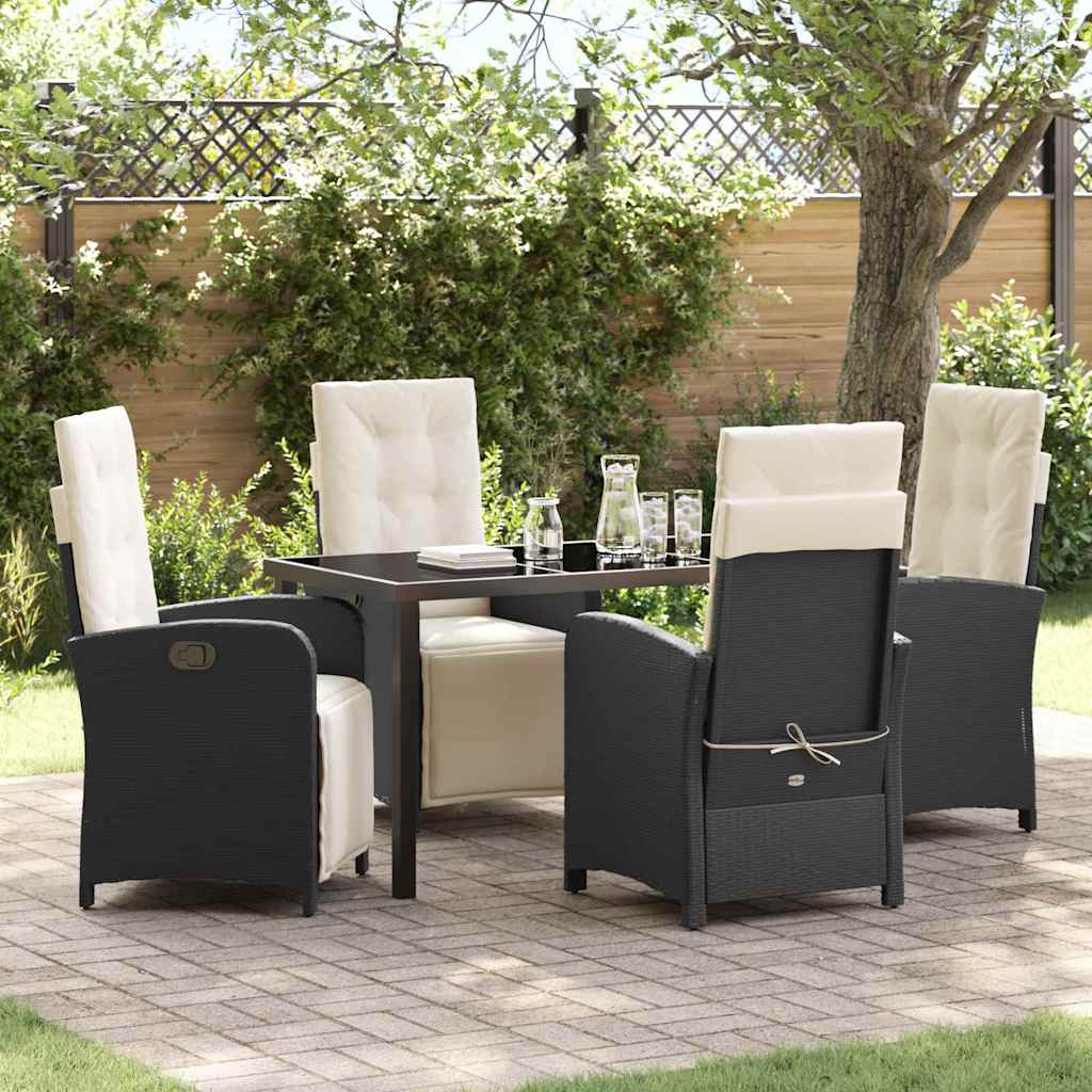 Tuin eettafelset met kussen 5 pcs Zwart poly rattan – afbeelding 1
