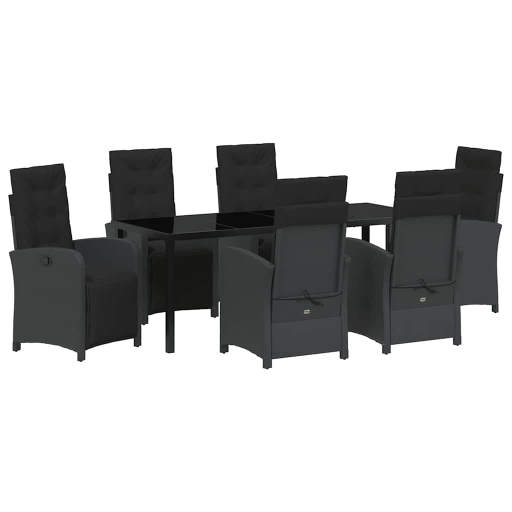 Tuin eettafelset met kussen 7 pcs Zwart poly rattan – afbeelding 2
