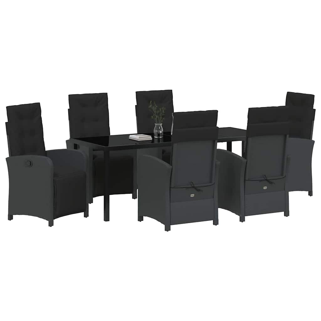 Tuin eettafelset met kussen 7 pcs Zwart poly rattan – afbeelding 3