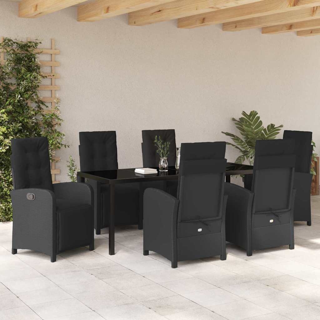 Tuin eettafelset met kussen 7 pcs Zwart poly rattan – afbeelding 4