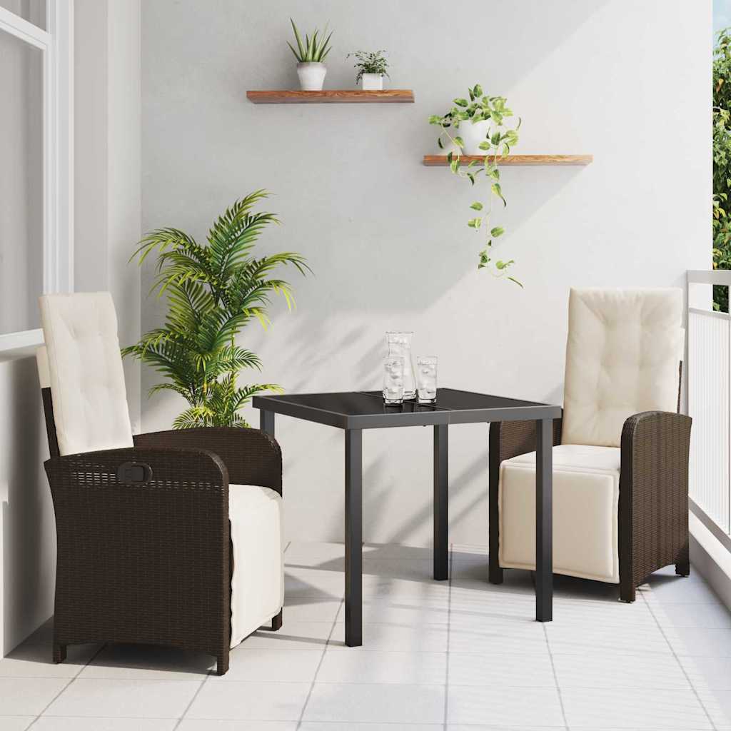 Tuin eettafelset met kussen 3 pcs Bruin poly rattan – afbeelding 1