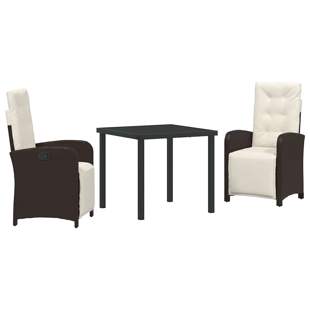Tuin eettafelset met kussen 3 pcs Bruin poly rattan – afbeelding 2
