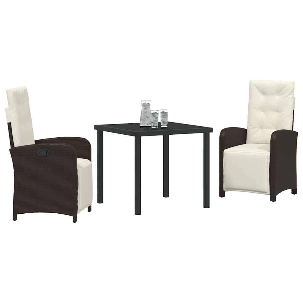 Tuin eettafelset met kussen 3 pcs Bruin poly rattan – afbeelding 3
