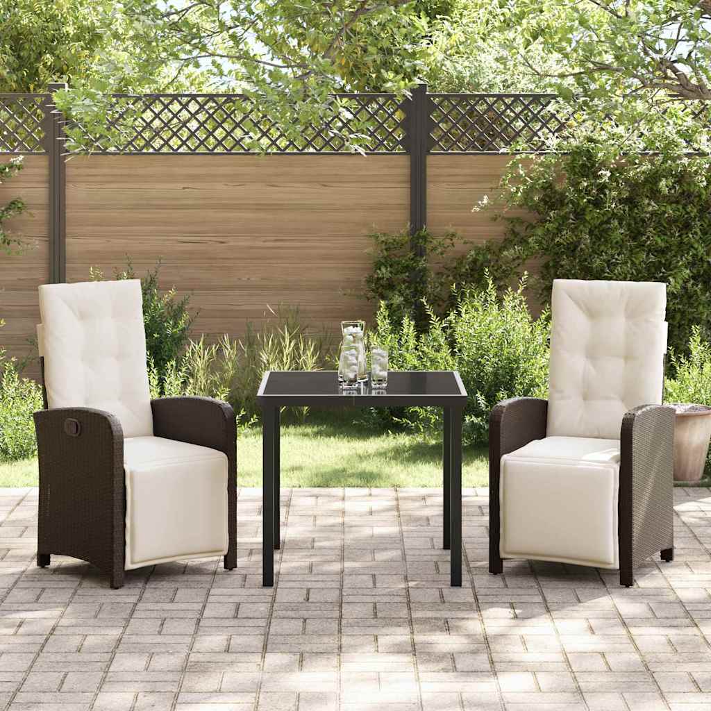 Tuin eettafelset met kussen 3 pcs Bruin poly rattan – afbeelding 4