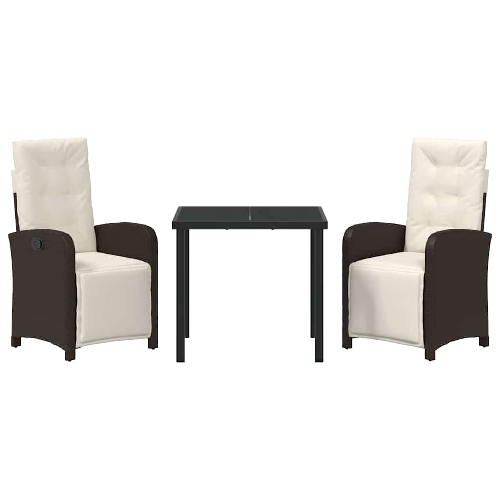 Tuin eettafelset met kussen 3 pcs Bruin poly rattan – afbeelding 7