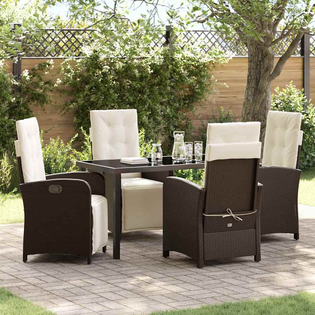 Tuin eettafelset met kussen 5 pcs Bruin poly rattan – afbeelding 1