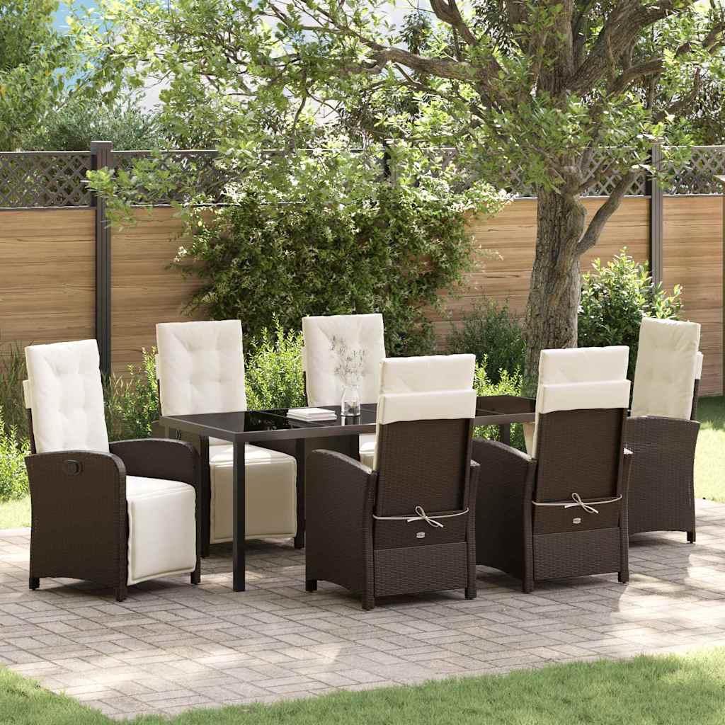 Tuin eettafelset met kussen 7 pcs Bruin poly rattan – afbeelding 1