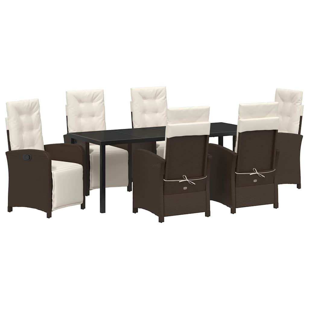 Tuin eettafelset met kussen 7 pcs Bruin poly rattan – afbeelding 2