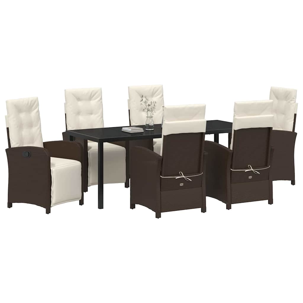 Tuin eettafelset met kussen 7 pcs Bruin poly rattan – afbeelding 3