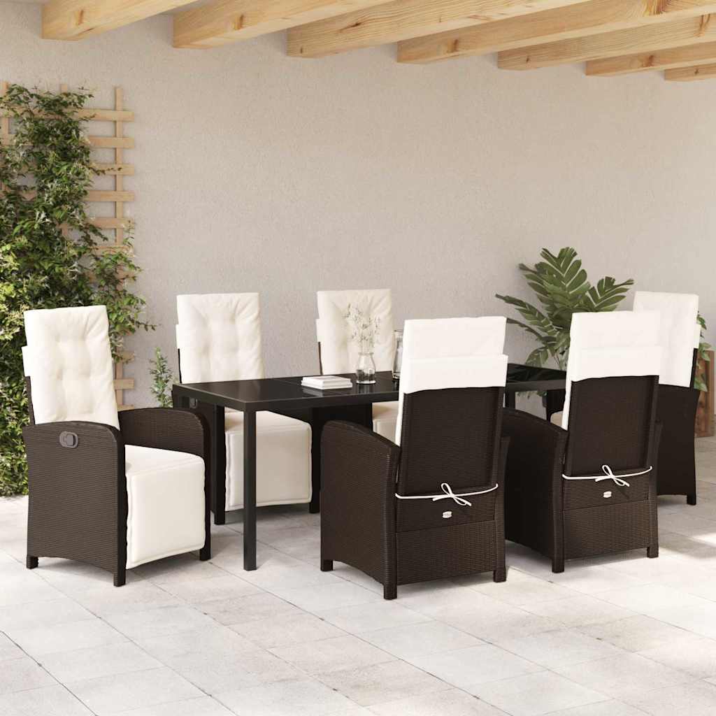 Tuin eettafelset met kussen 7 pcs Bruin poly rattan – afbeelding 4