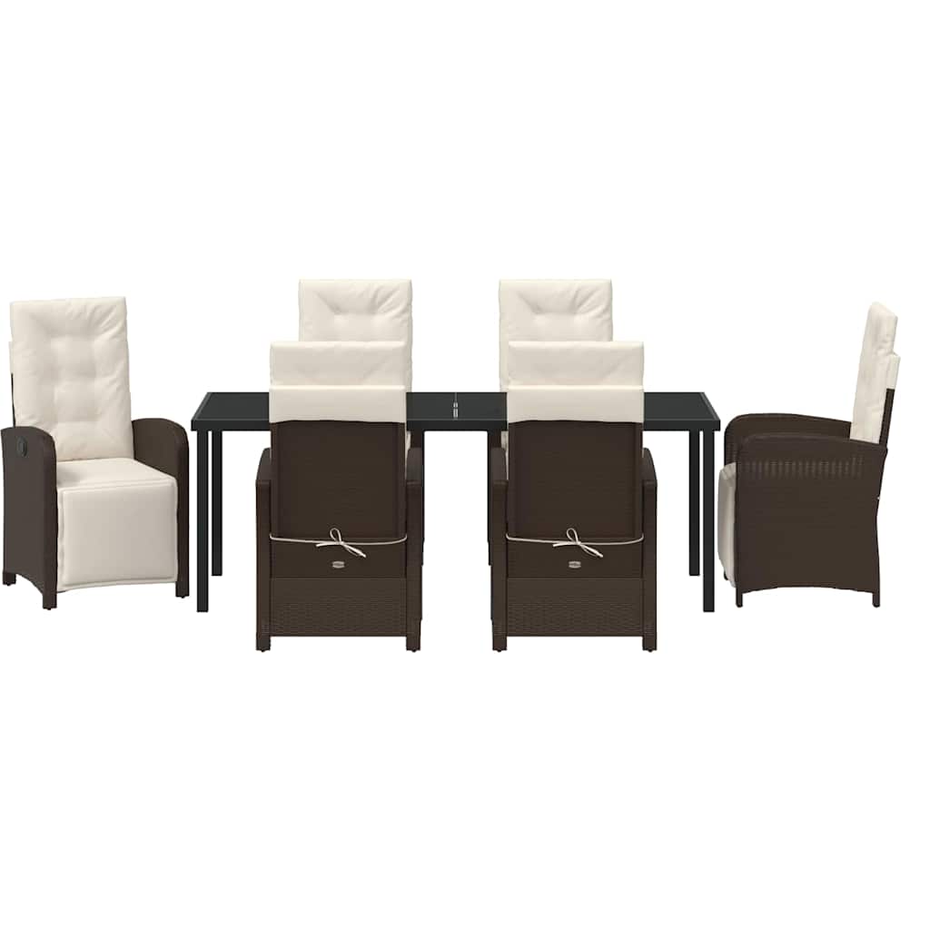 Tuin eettafelset met kussen 7 pcs Bruin poly rattan – afbeelding 7