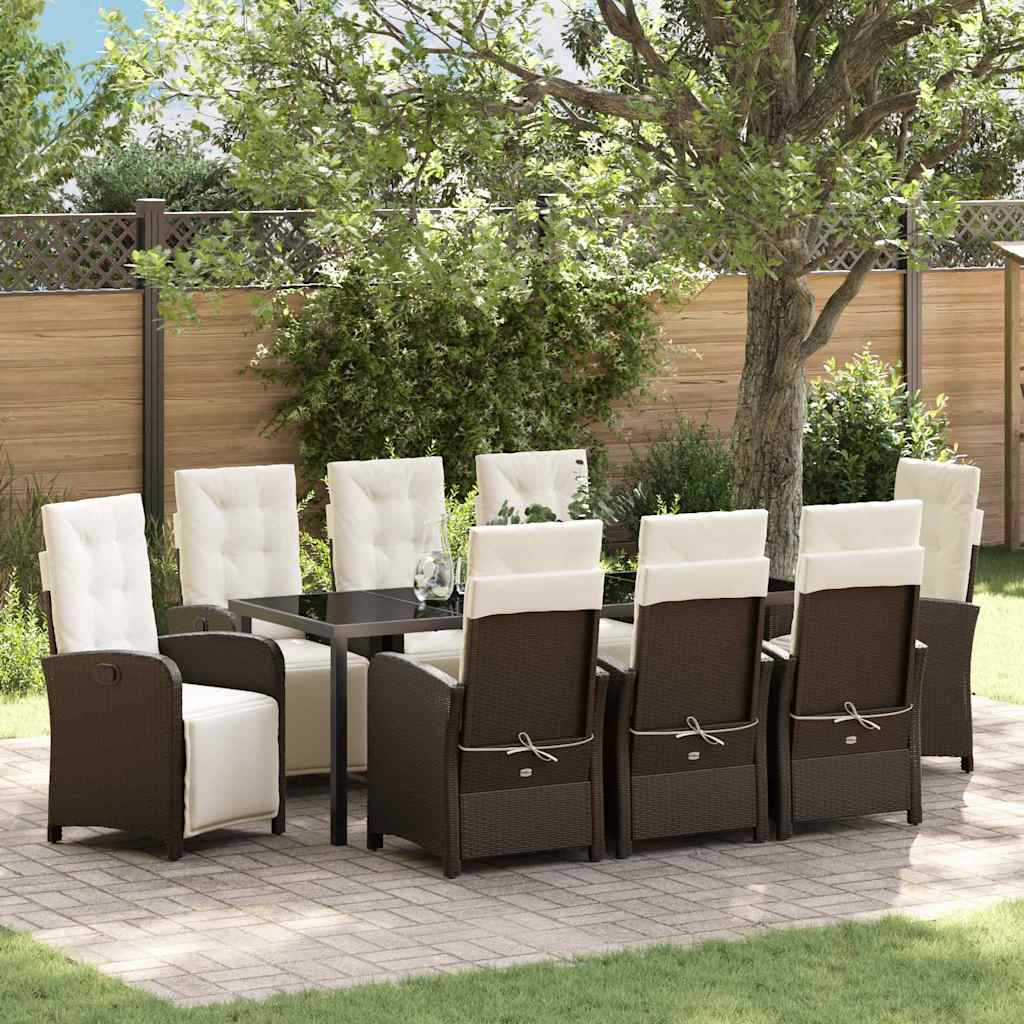 Tuin eettafelset met kussen 9 pcs Bruin poly rattan – afbeelding 1