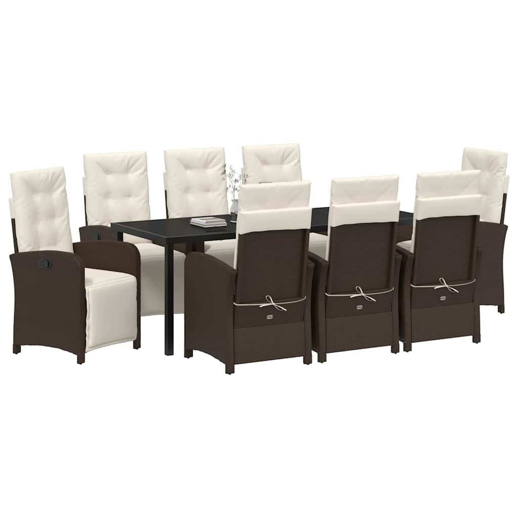 Tuin eettafelset met kussen 9 pcs Bruin poly rattan – afbeelding 3