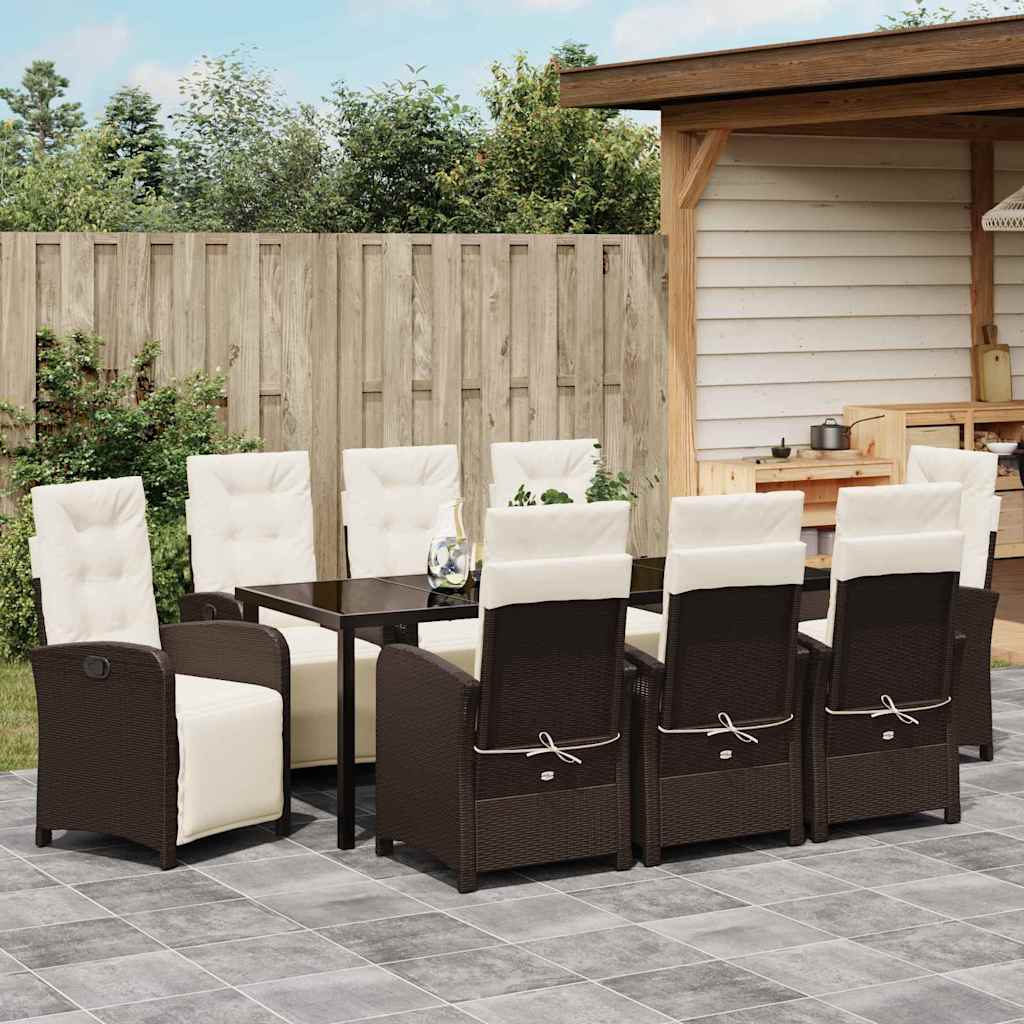 Tuin eettafelset met kussen 9 pcs Bruin poly rattan – afbeelding 4