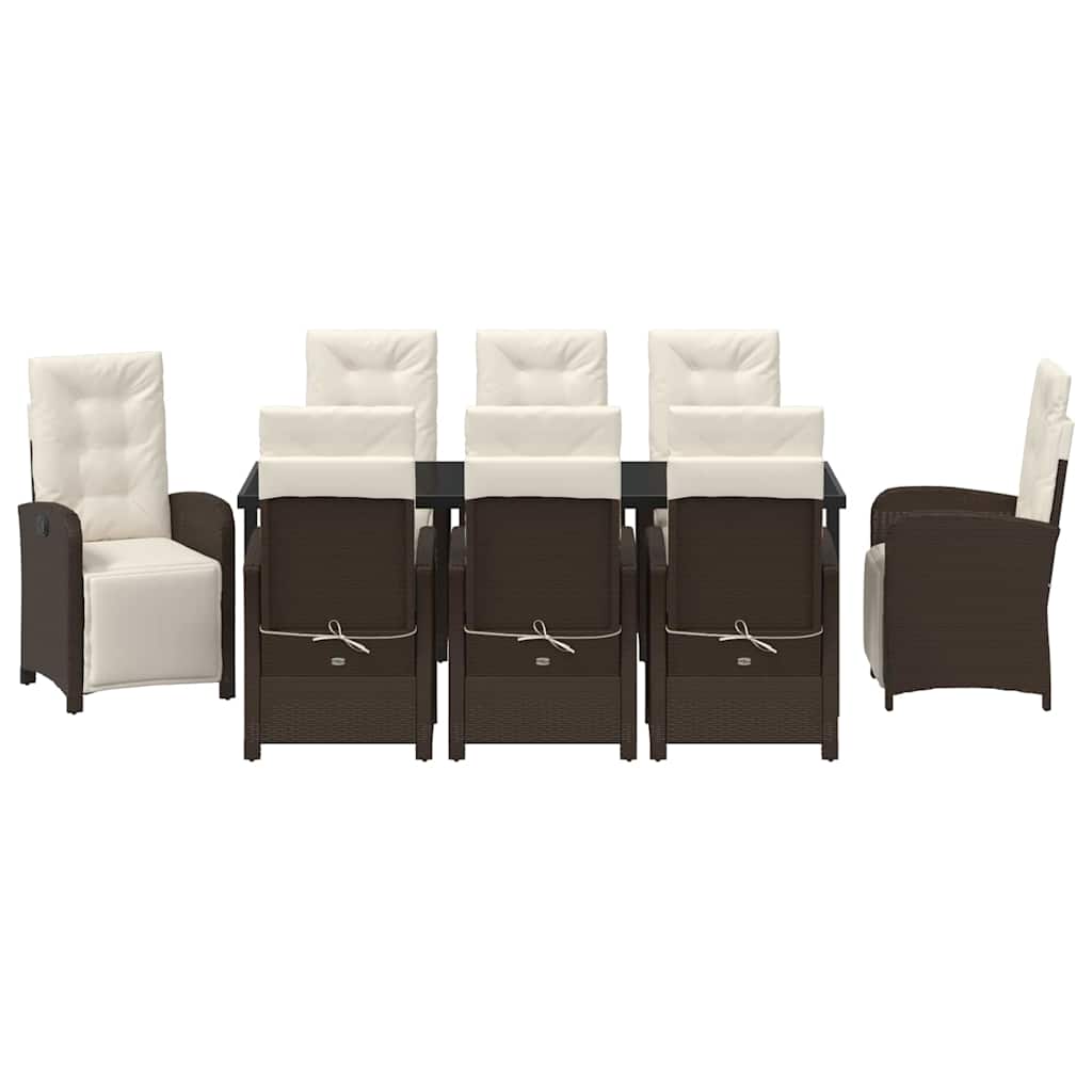 Tuin eettafelset met kussen 9 pcs Bruin poly rattan – afbeelding 7