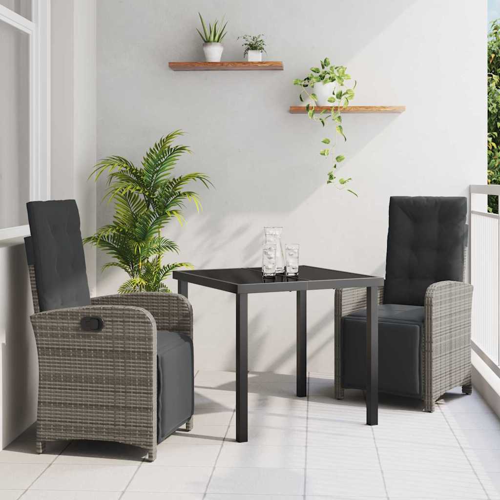 Tuin eettafelset met kussen 3 pcs Grijs poly rattan – afbeelding 1