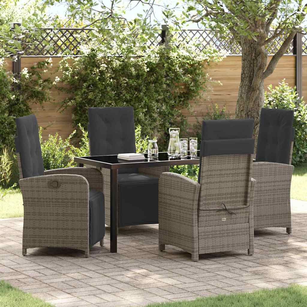 Tuin eettafelset met kussen 5 pcs Grijs poly rattan – afbeelding 1