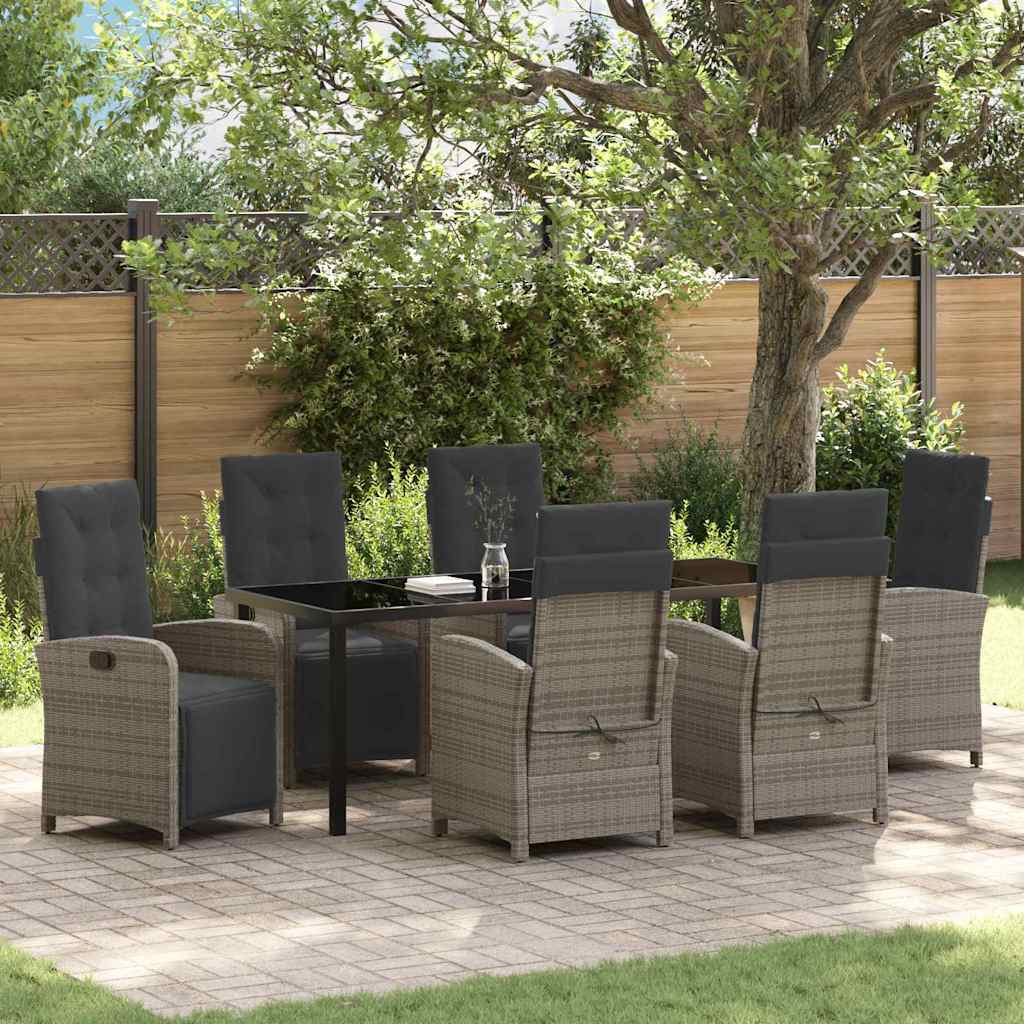 Tuin eettafelset met kussen 7 pcs Grijs poly rattan – afbeelding 1