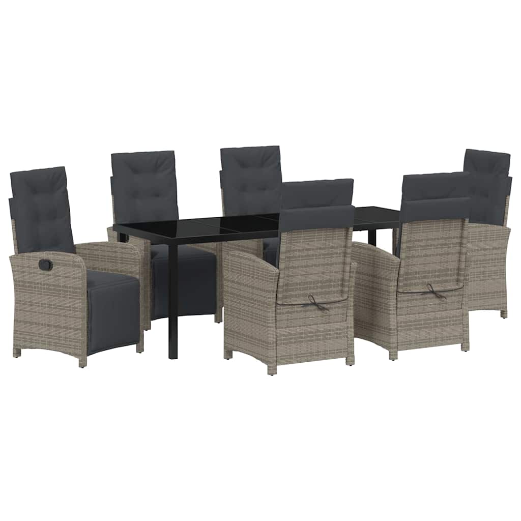 Tuin eettafelset met kussen 7 pcs Grijs poly rattan – afbeelding 2