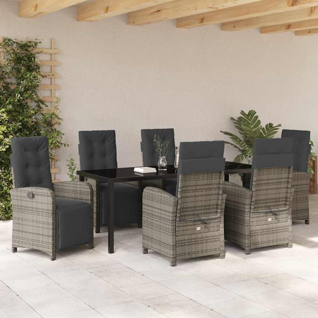 Tuin eettafelset met kussen 7 pcs Grijs poly rattan – afbeelding 4