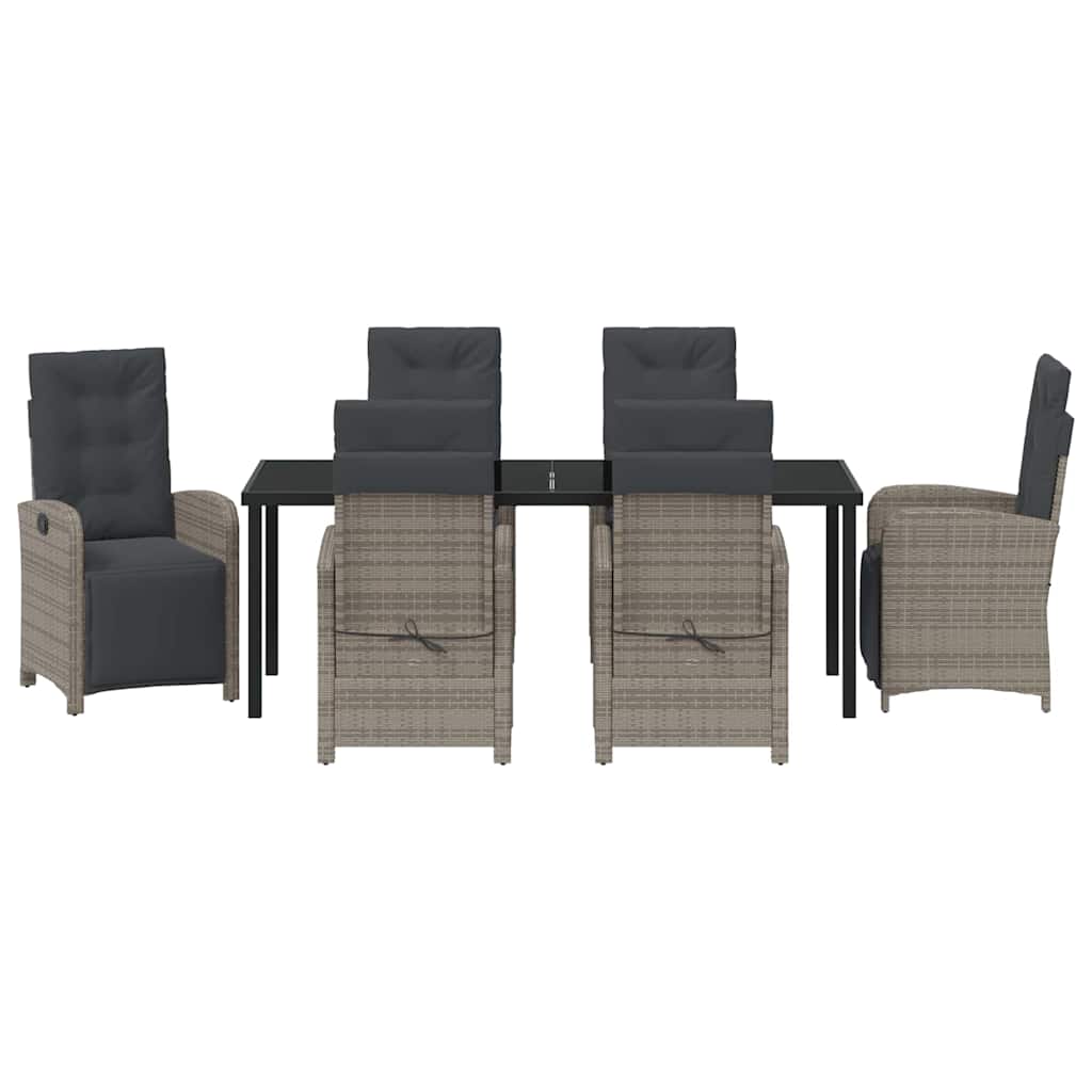 Tuin eettafelset met kussen 7 pcs Grijs poly rattan – afbeelding 7