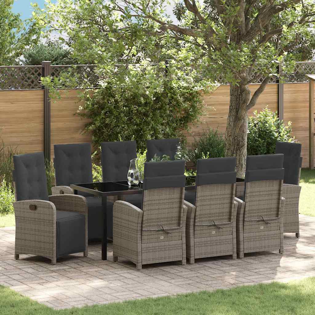 Tuin eettafelset met kussen 9 pcs Grijs poly rattan – afbeelding 1