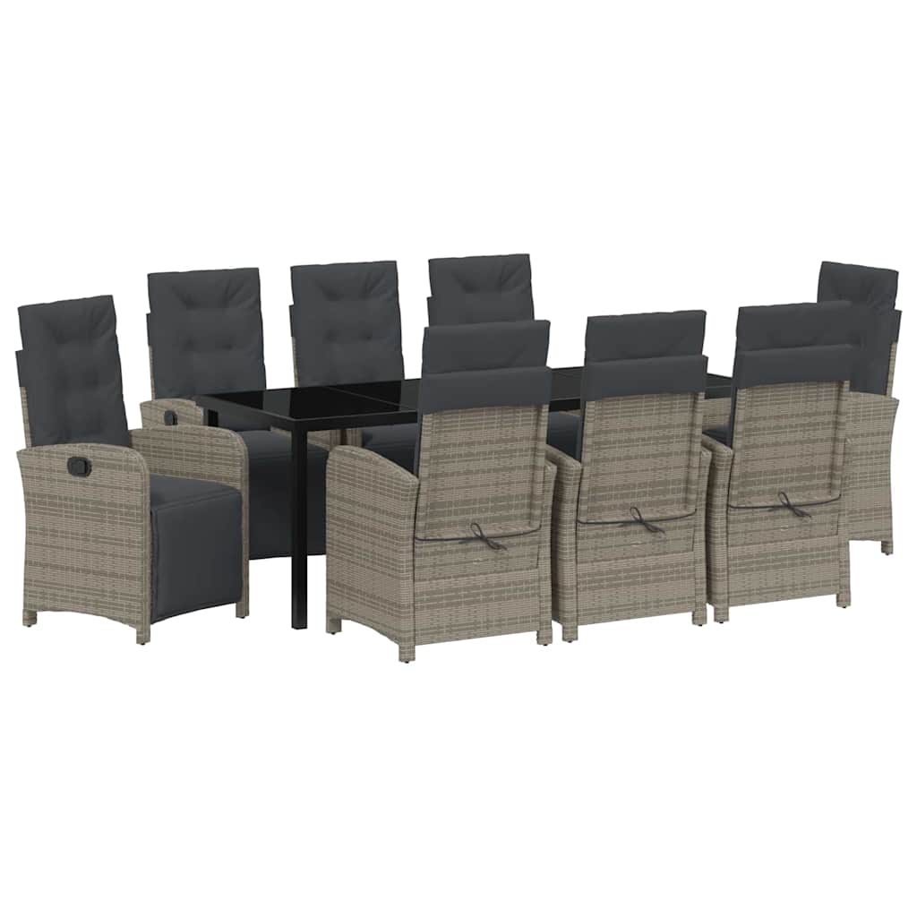 Tuin eettafelset met kussen 9 pcs Grijs poly rattan – afbeelding 2