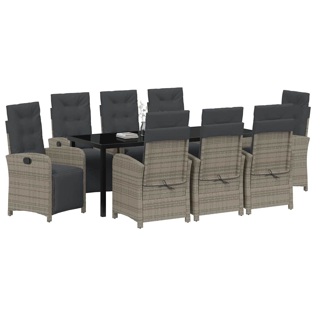 Tuin eettafelset met kussen 9 pcs Grijs poly rattan – afbeelding 3