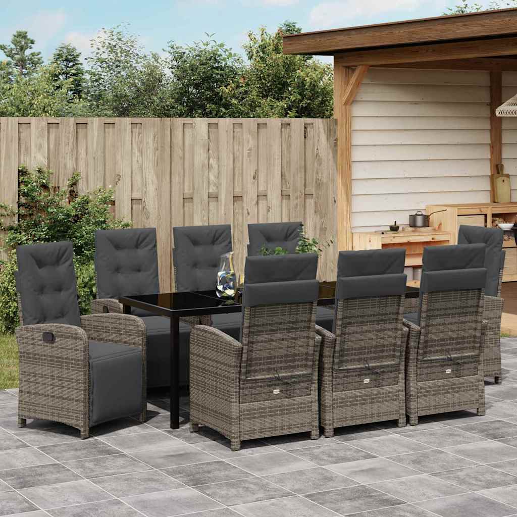 Tuin eettafelset met kussen 9 pcs Grijs poly rattan – afbeelding 4