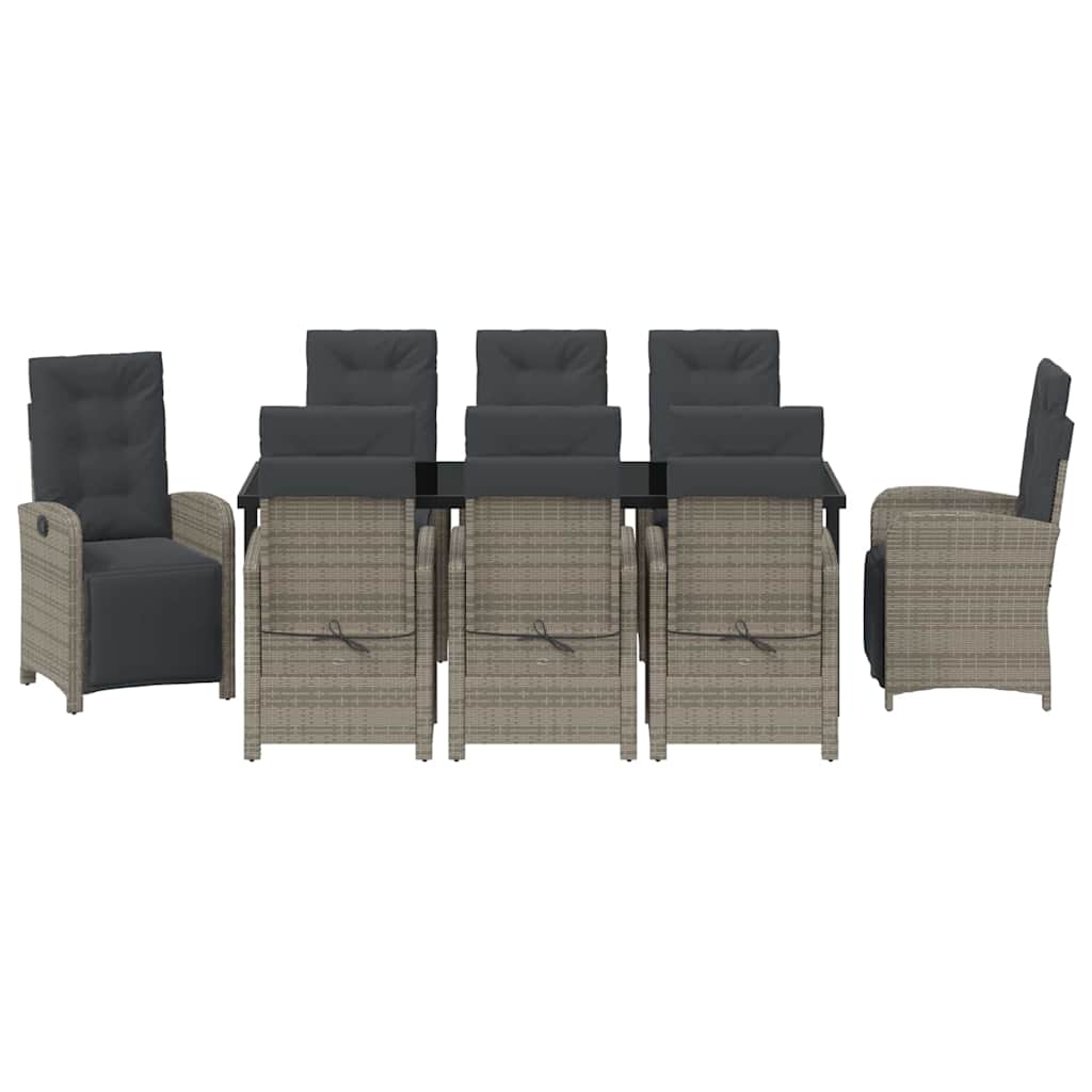 Tuin eettafelset met kussen 9 pcs Grijs poly rattan – afbeelding 7