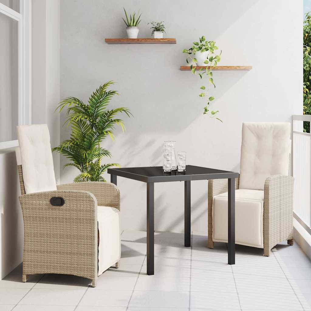 Tuin eettafelset met kussen 3 pcs Beige poly rattan – afbeelding 1