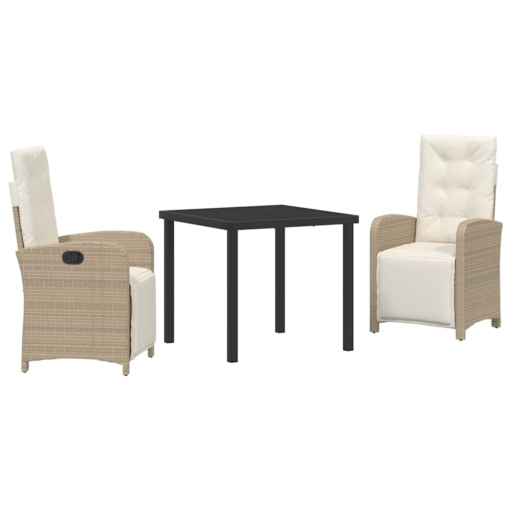 Tuin eettafelset met kussen 3 pcs Beige poly rattan – afbeelding 2