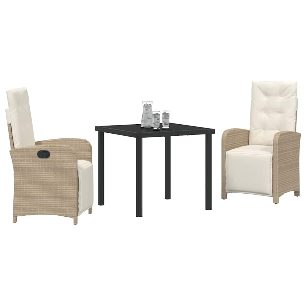 Tuin eettafelset met kussen 3 pcs Beige poly rattan – afbeelding 3