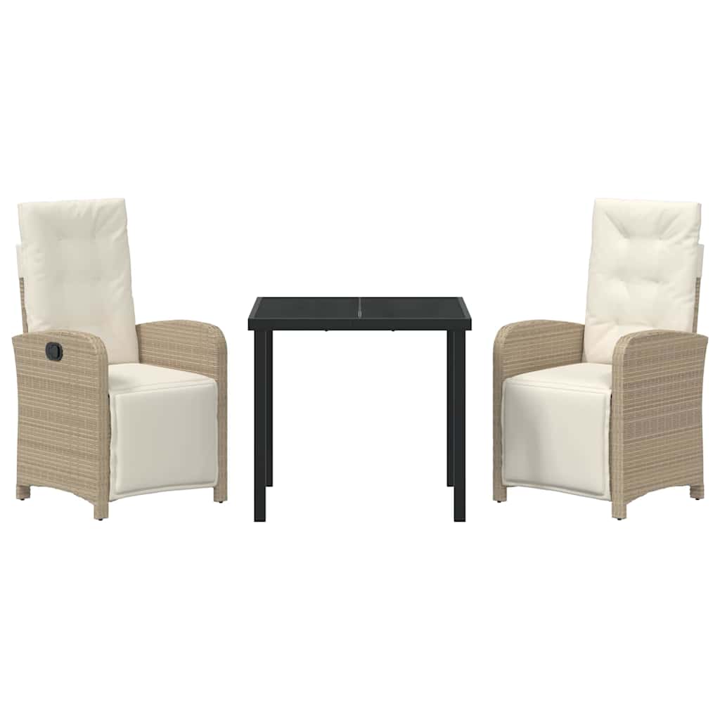 Tuin eettafelset met kussen 3 pcs Beige poly rattan – afbeelding 7