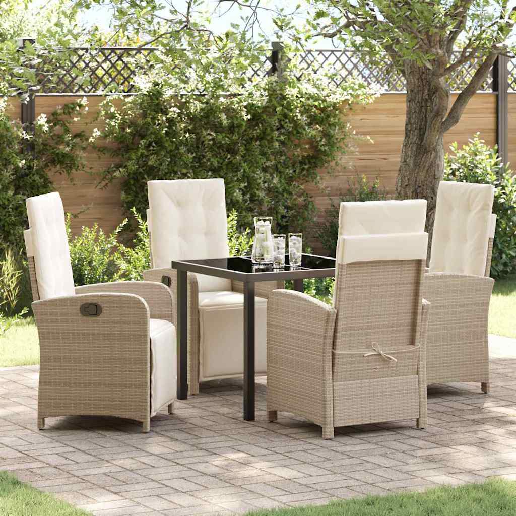 Tuin eettafelset met kussen 5 pcs Beige poly rattan – afbeelding 1