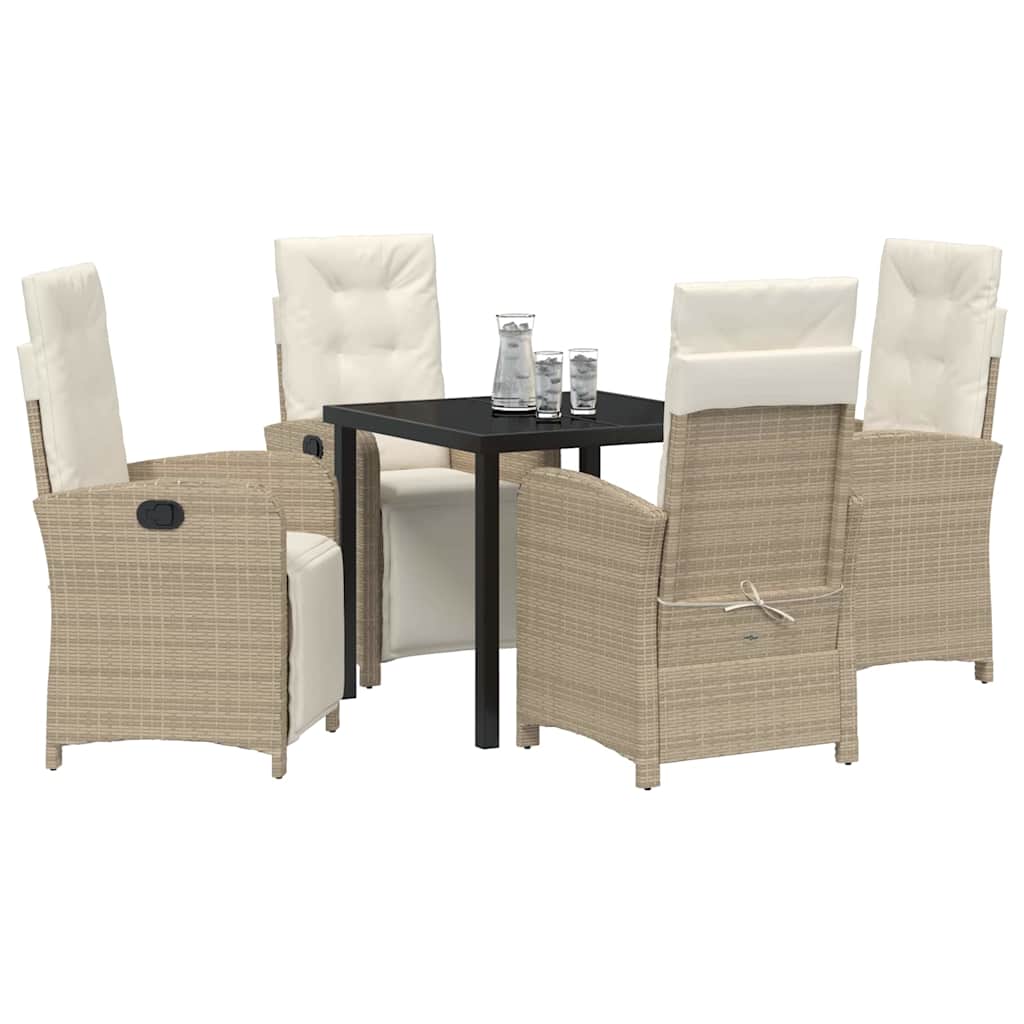 Tuin eettafelset met kussen 5 pcs Beige poly rattan – afbeelding 3