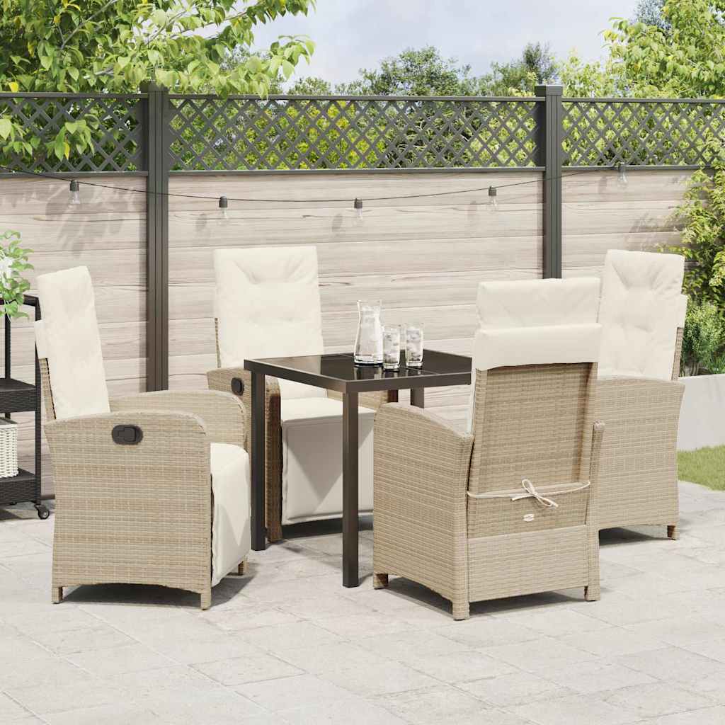 Tuin eettafelset met kussen 5 pcs Beige poly rattan – afbeelding 4