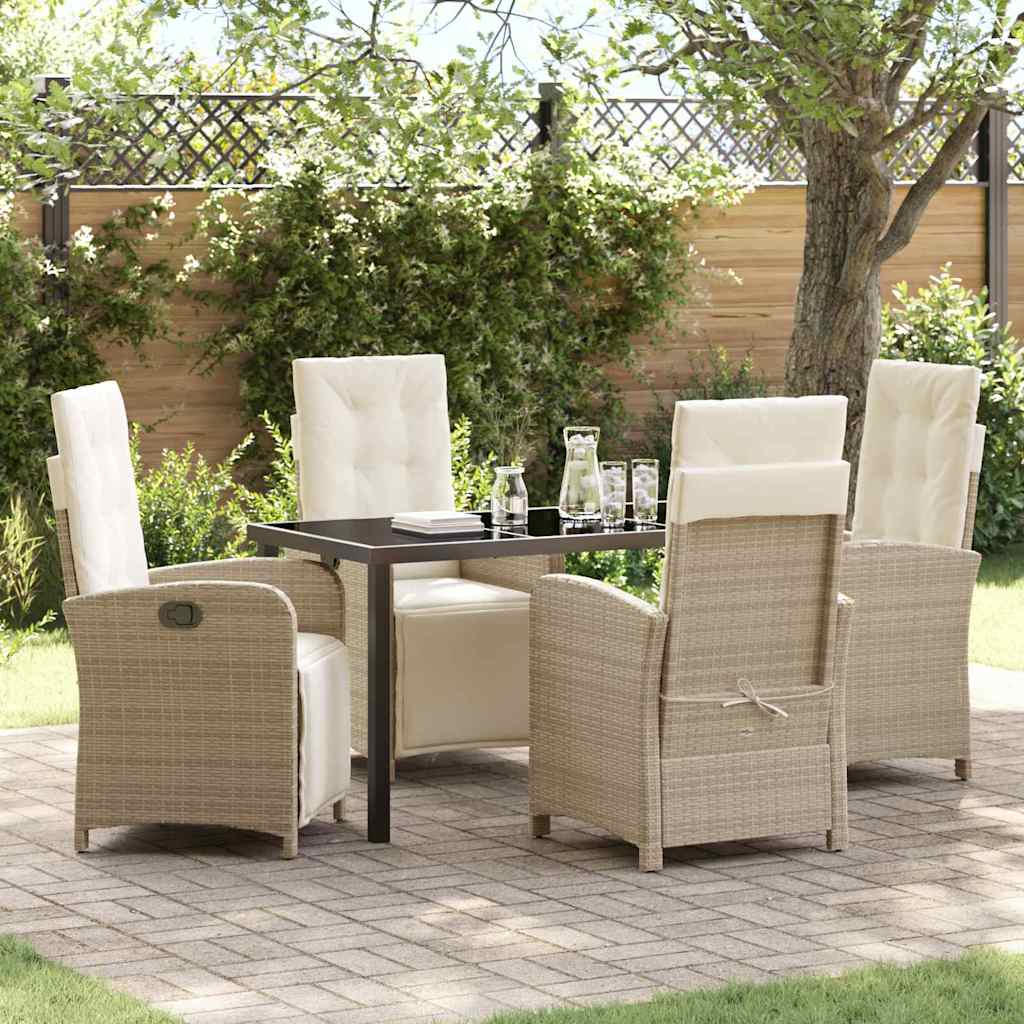Tuin eettafelset met kussen 5 pcs Beige poly rattan – afbeelding 1