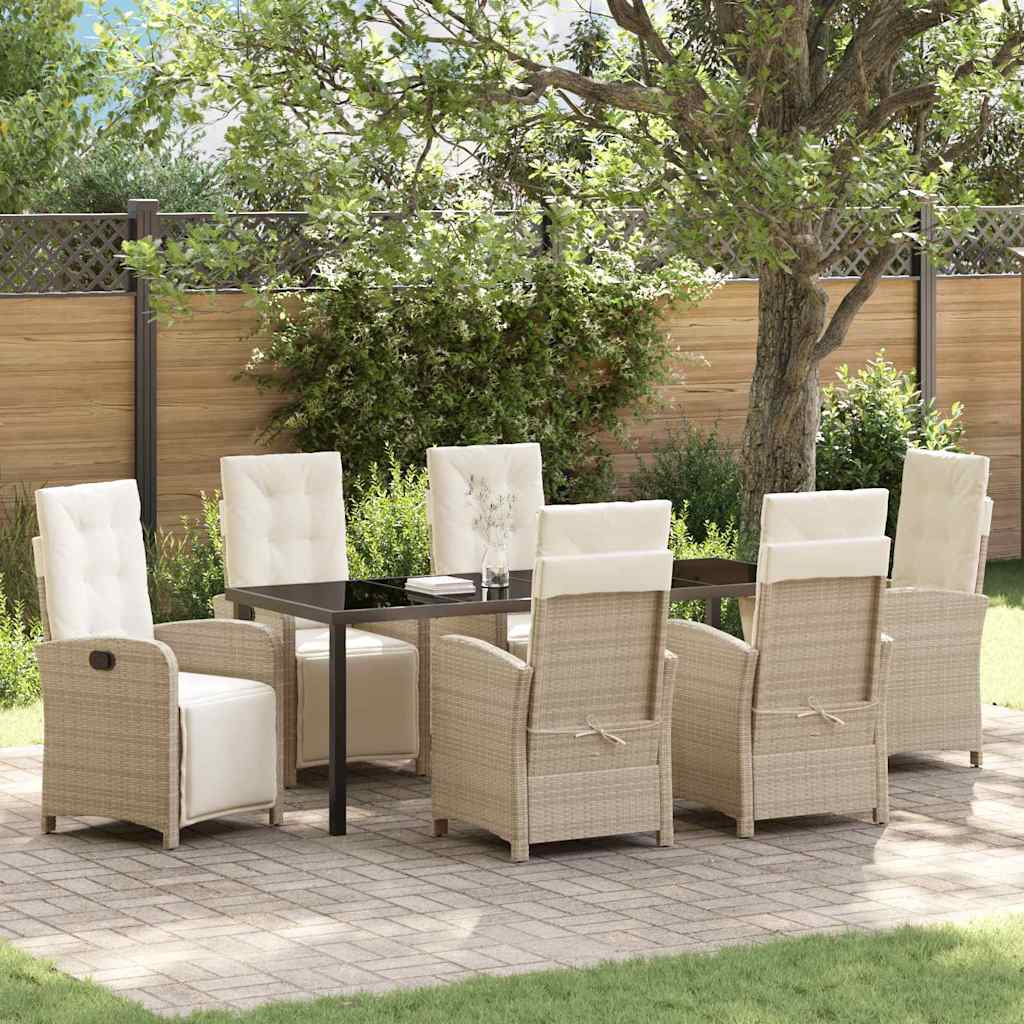 Tuin eettafelset met kussen 7 pcs Beige poly rattan – afbeelding 1