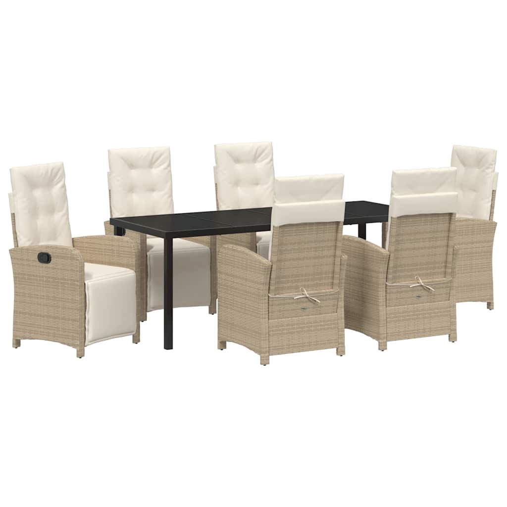Tuin eettafelset met kussen 7 pcs Beige poly rattan – afbeelding 2