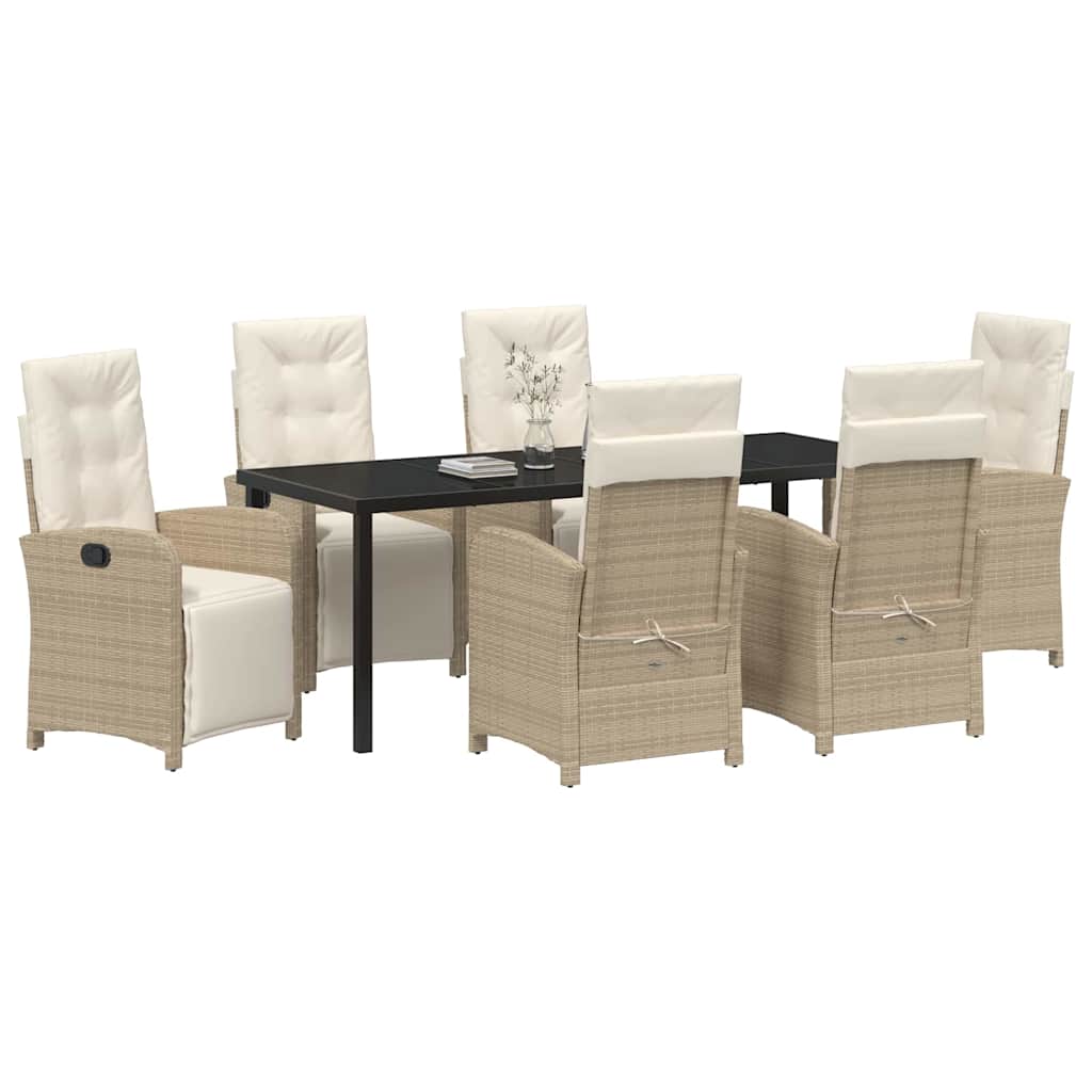 Tuin eettafelset met kussen 7 pcs Beige poly rattan – afbeelding 3