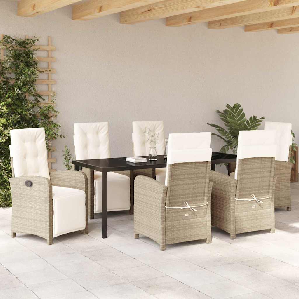 Tuin eettafelset met kussen 7 pcs Beige poly rattan – afbeelding 4