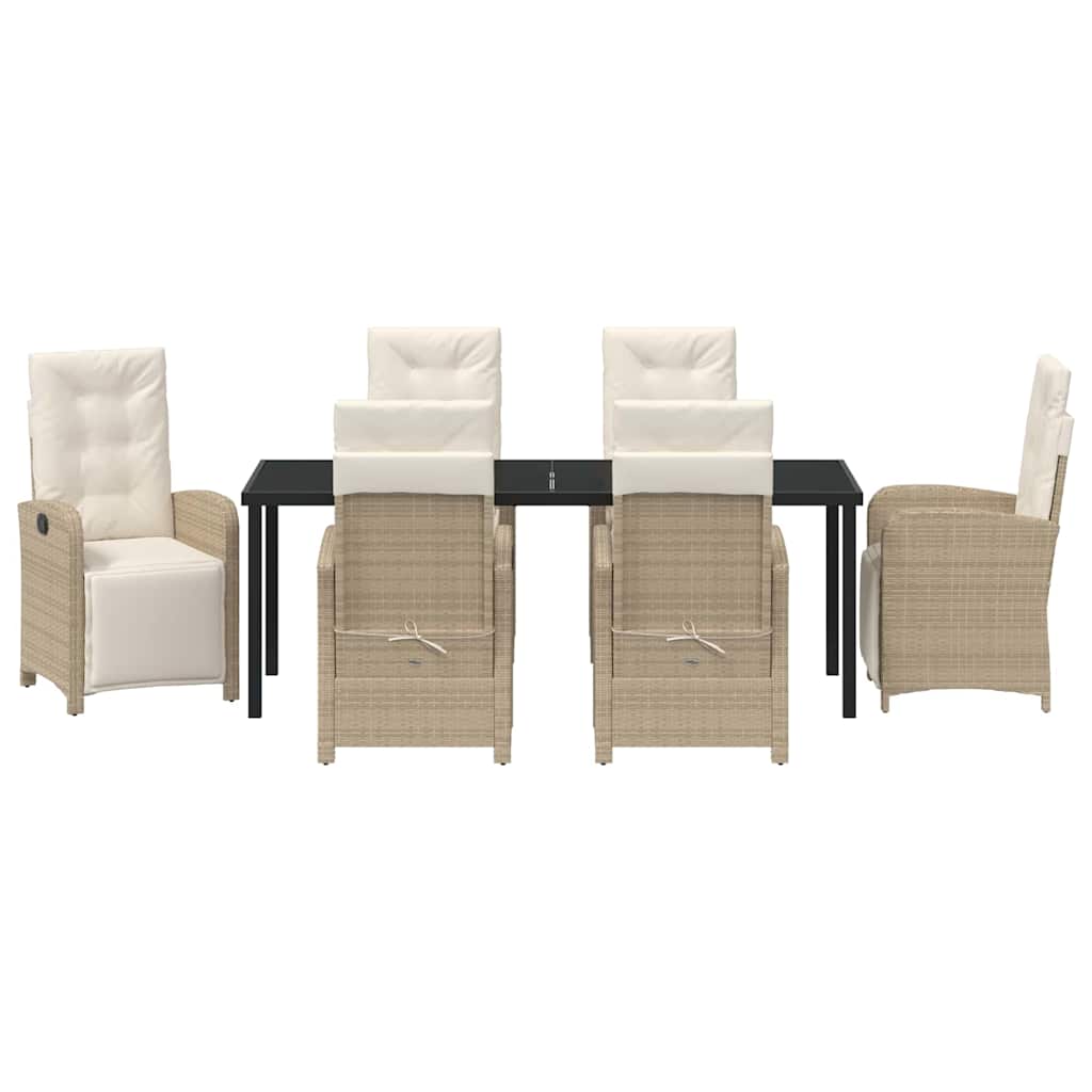 Tuin eettafelset met kussen 7 pcs Beige poly rattan – afbeelding 7