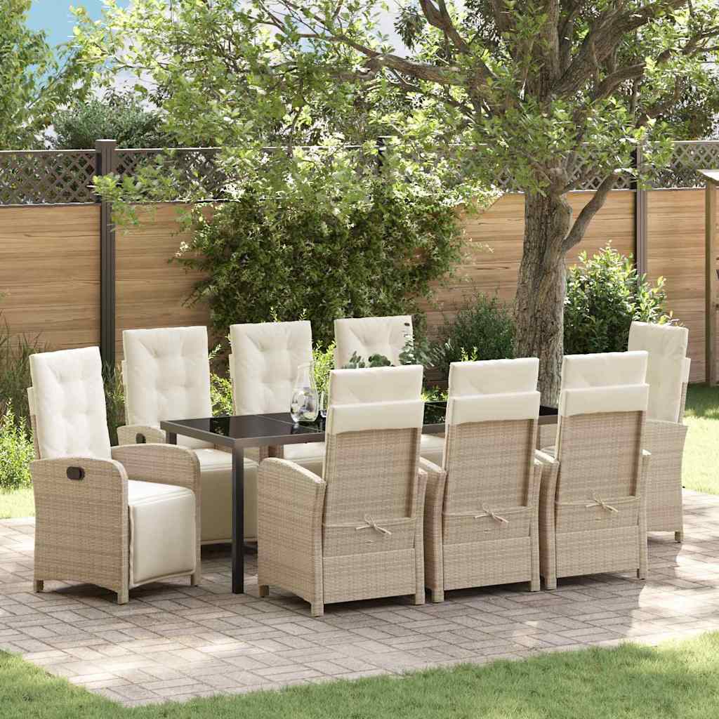 Tuin eettafelset met kussen 9 pcs Beige poly rattan – afbeelding 1