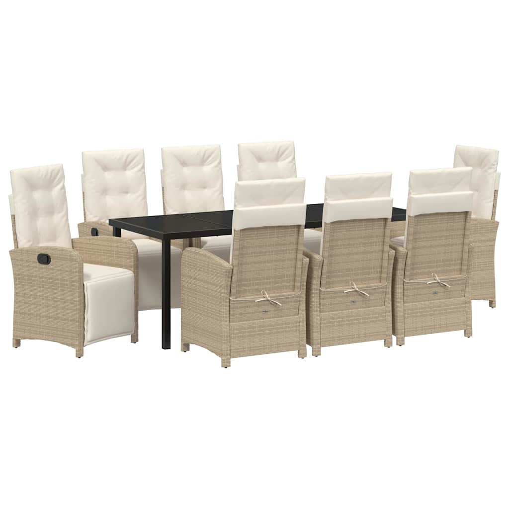 Tuin eettafelset met kussen 9 pcs Beige poly rattan – afbeelding 2