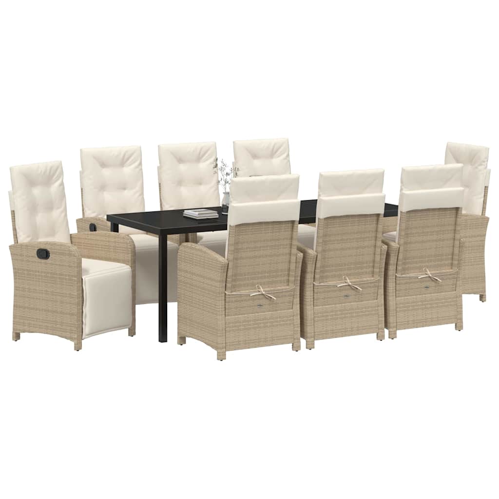 Tuin eettafelset met kussen 9 pcs Beige poly rattan – afbeelding 3