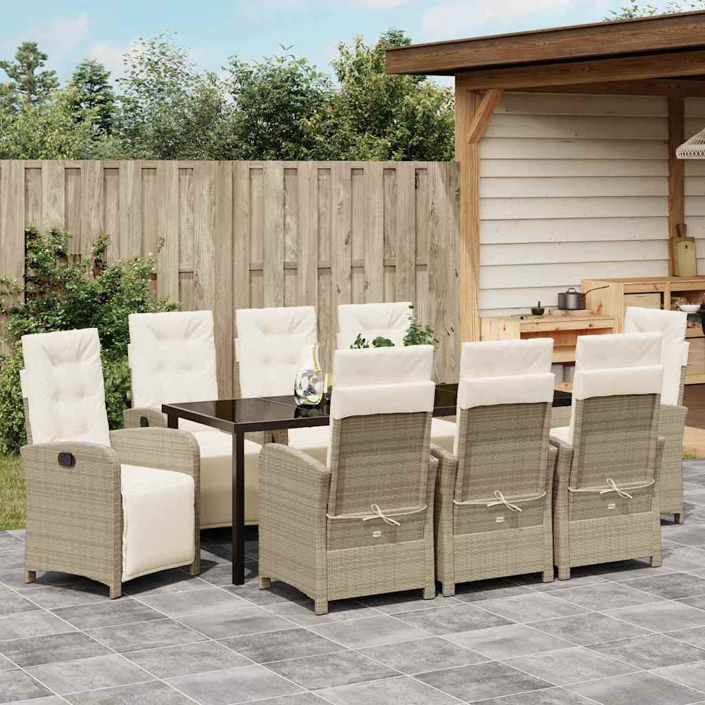 Tuin eettafelset met kussen 9 pcs Beige poly rattan – afbeelding 4